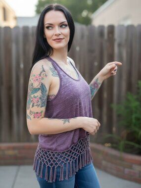 starting at step ✦ Purple Macramé Fringe Racerback Tank ✦ Urban Outfitters XS EU